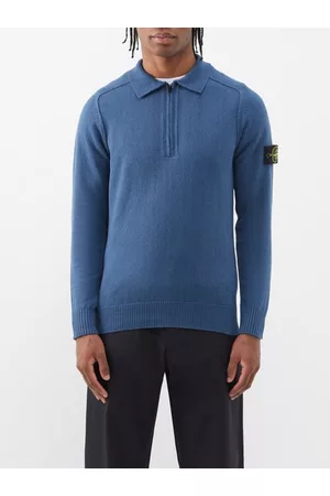Stone Island Men Sweatshirts - Quarter-zip Cotton Sweater - Mens - Dark Blue