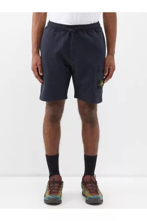 Stone Island Men Shorts - Logo-patch Cotton-fleece Shorts - Mens - Blue Navy