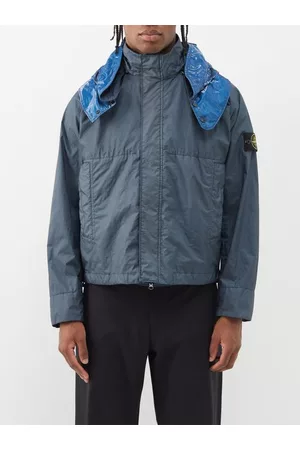 Stone Island Men Jackets - Detachable-hood Bonded Garment-dyed Jacket - Mens - Navy