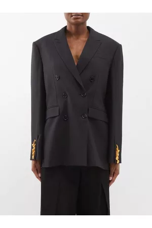 Burberry Women Double Breasted Jackets - Double-breasted Chain-link Cuff Wool-blend Blazer - Womens - Black