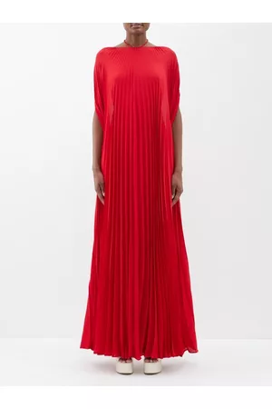 VALENTINO GARAVANI Women Halter Dresses - Halterneck Backless Pleated Silk-georgette Gown - Womens - Red