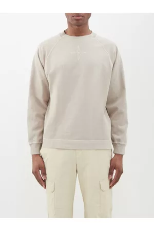 Stone Island Men Sports Hoodies - Logo-embroidered Cotton-jersey Sweatshirt - Mens - Dove