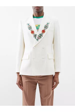 Casablanca Men Floral Jackets - Floral-embroidered Wool-twill Jacket - Mens - White