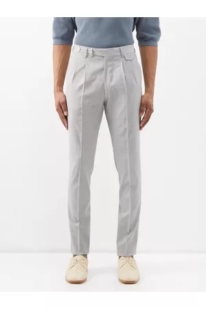 Brunello Cucinelli Men Formal Pants - Virgin-wool Slim-leg Trousers - Mens - Grey
