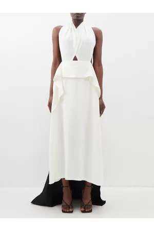 Victoria Beckham Women Halter Neck Dresses - Panelled Crepe And Satin Halterneck Dress - Womens - Ivory