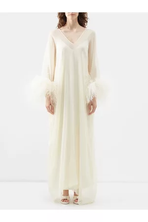 ‎Taller Marmo‎ Women Evening Dresses - Gala Feather-cuff Silk Gown - Womens - Ivory