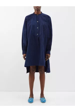 FORTELA Women Tunic Dresses - Alem Step-hem Cotton Tunic Dress - Womens - Mid Indigo