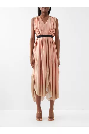 Roksanda Women Midi Dresses - Aamiya Gathered Belted Silk Midi Dress - Womens - Light Pink