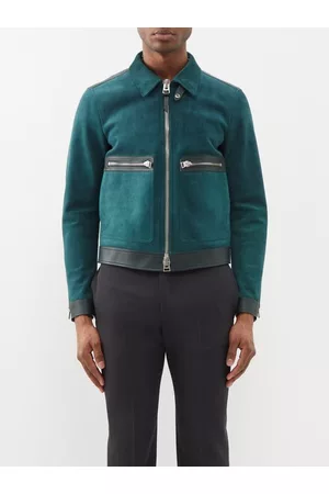 Tom Ford Men Leather Jackets - Leather-panelled Suede Jacket - Mens - Green