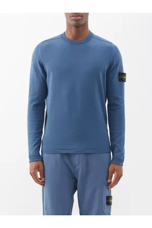 Stone Island Men Tops - Logo-patch Cotton-knit Sweater - Mens - Dark Blue