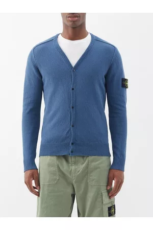 Stone Island Men Sweatshirts - Logo-patch Cotton Cardigan - Mens - Dark Blue