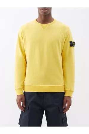 Stone Island Men Sports Hoodies - Logo-patch Crew-neck Cotton-jersey Sweatshirt - Mens - Yellow