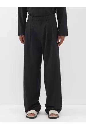 Albus Lumen Men Formal Pants - Pleated Wide-leg Merino Trousers - Mens - Black