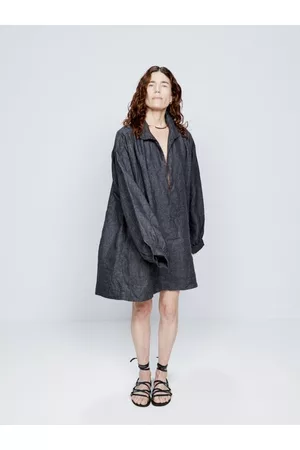 Raey Women Casual Dresses - Oversized Linen Denim Smock Dress - Womens - Black