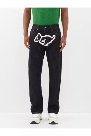ICECREAM Men Sports Pants - Running Puppy-print Jeans - Mens - Black Multi