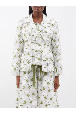 yuhan wang Women Floral Jackets - Floral Fil-coupé Organza Jacket - Womens - White Multi
