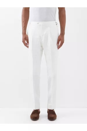 Saman Amel Men Pants - Pleated Linen Trousers - Mens - Off White
