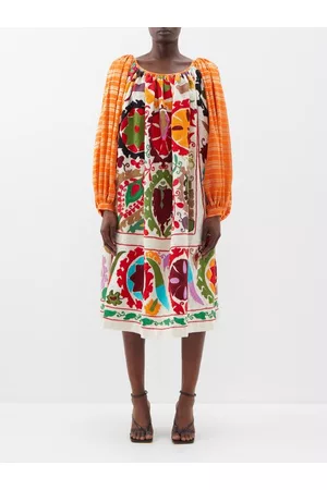 Rianna + Nina Women Retro & Vintage-Inspired Dresses - Souzani-embroidery Vintage Cotton And Silk Dress - Womens - Multi