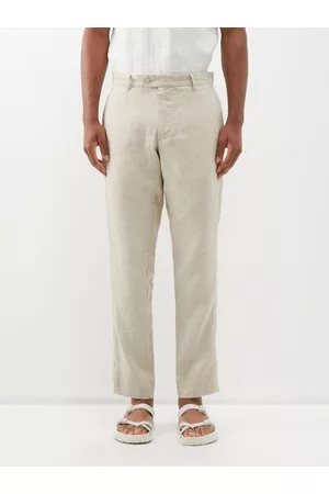 Frescobol Carioca Men Formal Pants - Affonso Flat-front Linen Trousers - Mens - Sand