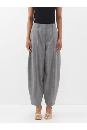 Stella McCartney Women Formal Pants - Pleated Wool-blend Barrel-leg Trousers - Womens - Black White