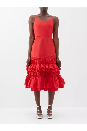Molly Goddard Women Sleeveless Dresses - Leanne Ruffled Taffeta Sleeveless Dress - Womens - Red