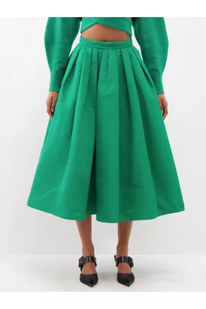 Alexander McQueen Women Midi Skirts - High-rise Pleated Faille Midi Skirt - Womens - Green