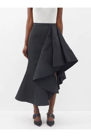 Alexander McQueen Women Midi Skirts - Asymmetric High-rise Faille Midi Skirt - Womens - Black
