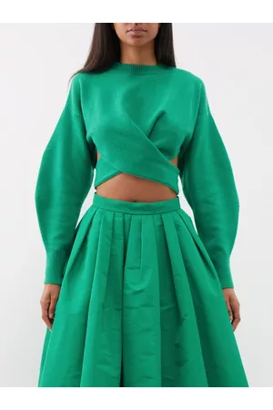 Alexander McQueen Women Blouses - Twisted Wool-blend Cropped Sweater - Womens - Green