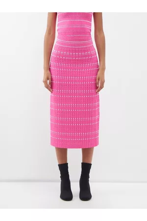 Alexander McQueen Women Midi Skirts - Geometric Compact-knit Midi Skirt - Womens - Pink White