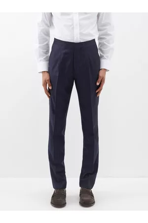 Brunello Cucinelli Men Suit Pants - Super 150s Wool Striped Suit Trousers - Mens - Navy Beige