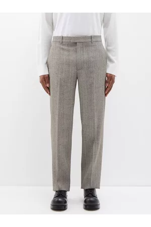 Bottega Veneta Men Formal Pants - Pressed-front Melange Tweed Trousers - Mens - Grey