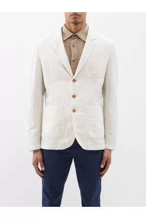 Brunello Cucinelli Men Blazers - Single-breasted Linen-blend Gabardine Blazer - Mens - Off White