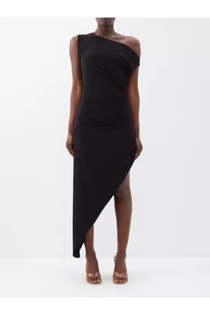 Norma Kamali Women Asymmetrical Dresses - Asymmetric Jersey Midi Dress - Womens - Black