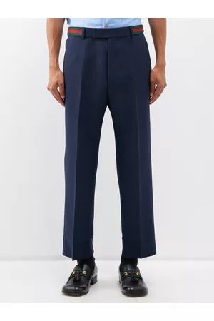 Gucci Men Twill Pants - Web Stripe Twill Trousers - Mens - Navy Multi