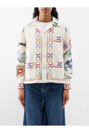 BODE Women Floral Jackets - Prisma Floral-embroidered Cotton Overshirt - Womens - Multi