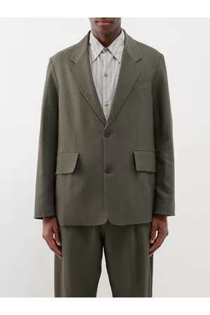 STUDIO NICHOLSON Men Oversized Blazers - Mizumi Oversized Twill Blazer - Mens - Dark Green