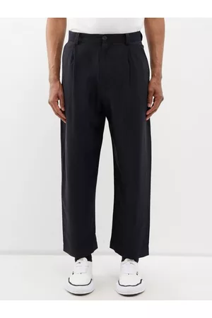 STUDIO NICHOLSON Men Formal Pants - Tuck Tailored Twill Trousers - Mens - Navy