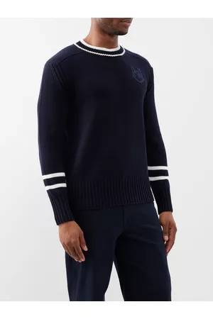 Moncler Men Tops - Logo-appliqué Cotton Sweater - Mens - Navy