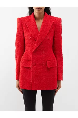 Balenciaga Women Double Breasted Jackets - Double-breasted Cotton-blend Tweed Blazer - Womens - Red