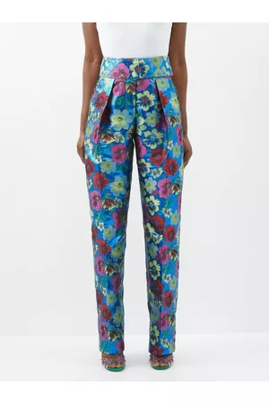 Christopher John Rogers Women Straight Leg Pants - Floral-jacquard Lurex Straight-leg Suit Trousers - Womens - Blue Print