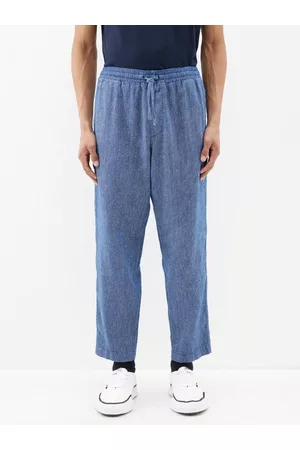 YMC Men Suit Pants - Alva Drawstring-waist Linen-blend Trousers - Mens - Blue