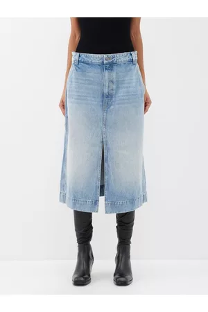 Khaite Women Midi Skirts - Charlene Front-slit Denim Midi Skirt - Womens - Blue