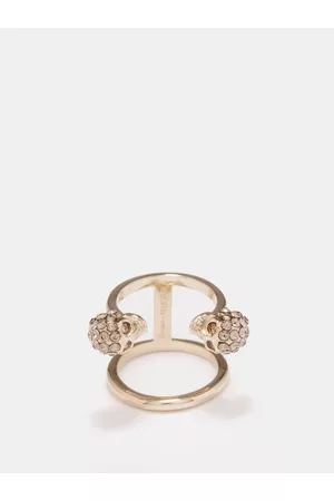 Alexander McQueen Women Gold Rings - Skull Crystal-embellished Ring - Womens - Gold Multi