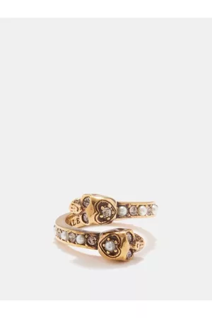 Alexander McQueen Women Pearl Rings - Skull Faux Pearl And Crystal Wrap Ring - Womens - Gold Multi