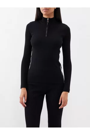 Moncler Women Sweaters - Zip-neck Ribbed Wool-blend Sweater - Womens - Black