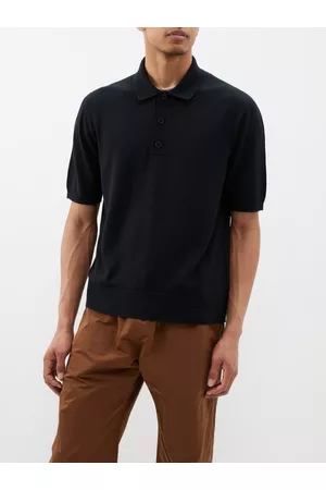 Burberry Men Polo T-Shirts - Wool-blend Polo Shirt - Mens - Black
