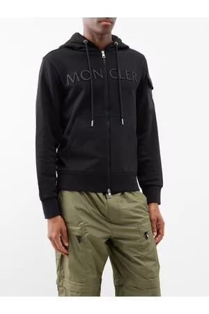 Moncler Men Zip-up Hoodies - Logo-patch Zip-front Cotton-jersey Hoodie - Mens - Black