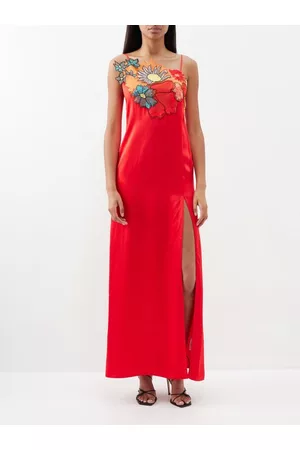 Christopher Kane Women Printed & Patterned Dresses - The Innocent Floral-appliqué Satin Gown - Womens - Red