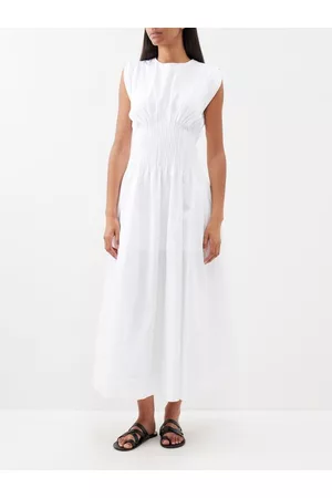 BITE Women Pleated Dresses - Grace Pleated-waist Organic Cotton-poplin Dress - Womens - White