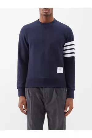 Thom Browne Men Sports Hoodies - Four-bar Cotton-jersey Sweatshirt - Mens - Navy